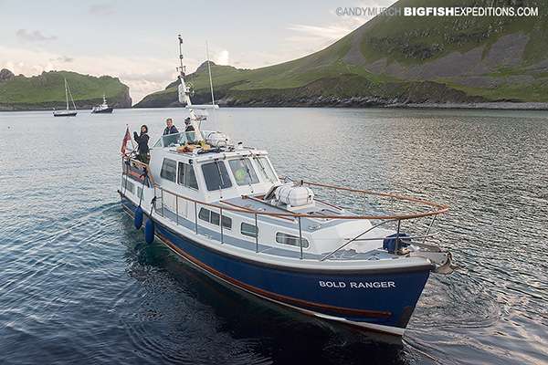 Our basking shark diving boat in Hirta Island