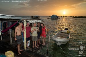 Happy divers after diving with crocodiles at Banco Chinchorro