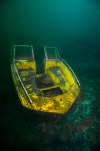 Boat in paddlefish section of quarry by Jennifer Idol